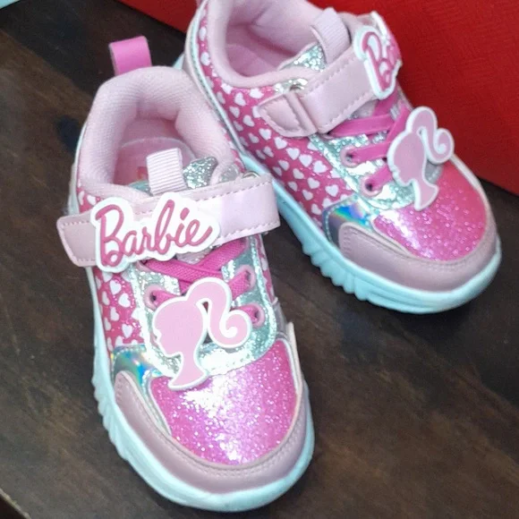Barbie Toddler 7 Girls Pink Light Up Velcro Sneakers - Picture 2 of 5